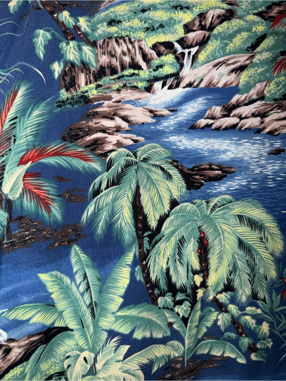 Vintage Robert Stock Hawaiian Tropical Palm Trees Print Button Down Cafe Shirt M - Picture 5 of 12